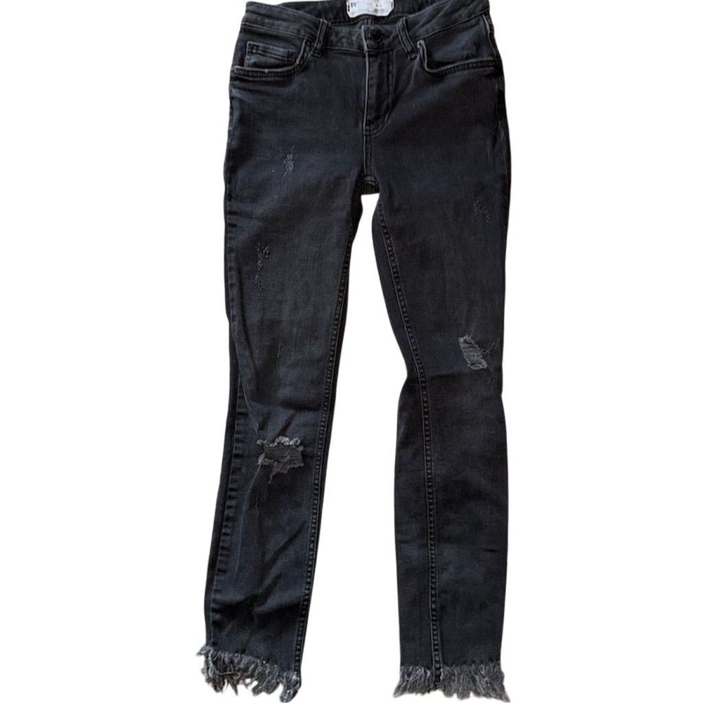 Free People Women's Skinny Jeans Size 24‎ Black Distressed Fray Hem raw 3/4 boho
